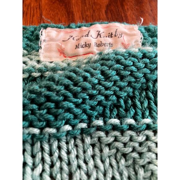 Hand Knit Striped Sweater Teal & Aqua Pullover Long Sleeve Women’s M 21x26 - Picture 5 of 5